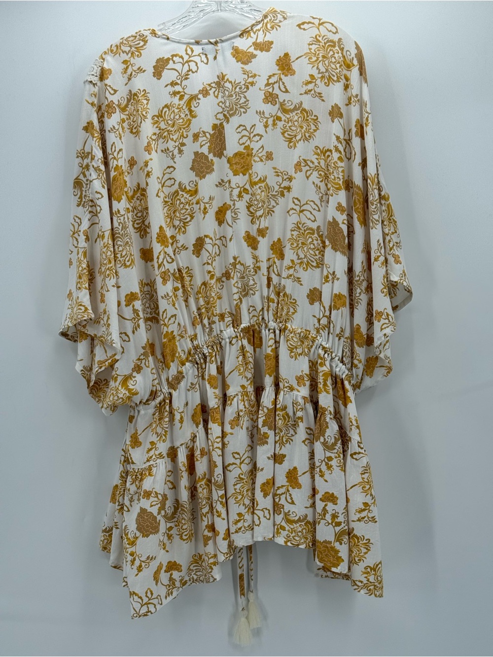 Chico’s Boho Floral Kimono Top Cream Gold Lace Trim Tie Waist Flowy Blouse Sz 2 - Picture 3 of 14